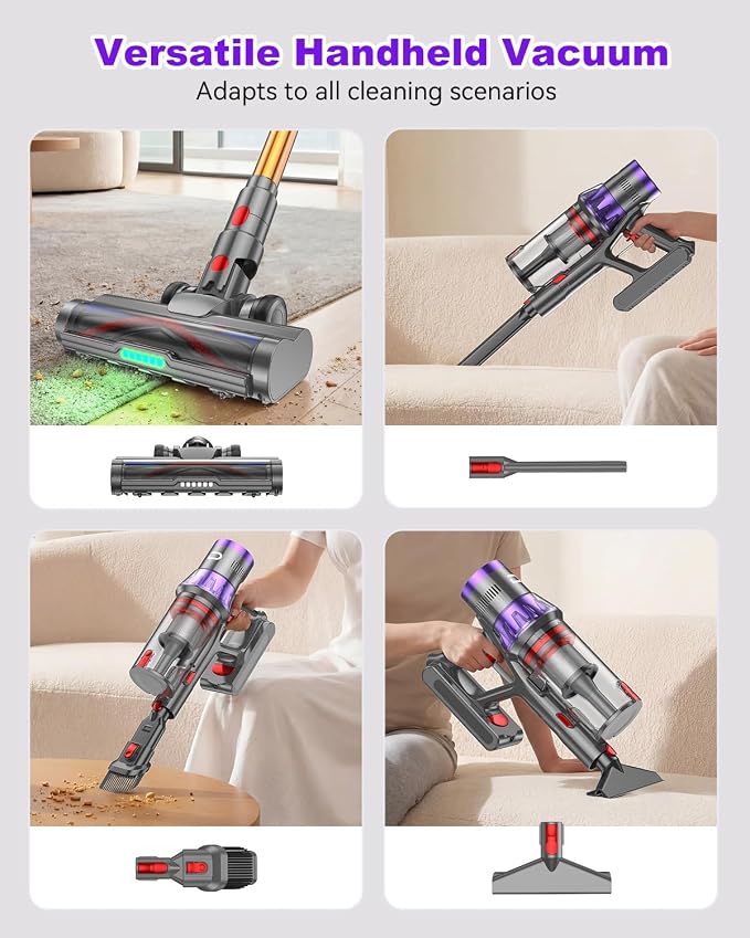 YU7 Max Cordless Vacuum Cleaner, 650W 55kPa Stick Vac with Intelligent Auto Mode, Up to 80 Min Long Runtime, Self-Standing Wireless Vaccum for Home, Pet Hair, Carpets & Hard Floors