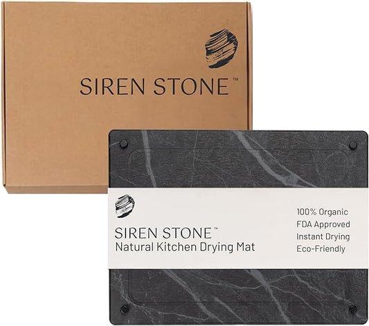 Natural Stone Dish Drying Mat, Standard Size, Slate Color - Diatomaceous Earth Kitchen Mat | Quick Drying, Non-Toxic, BPA-Free, Eco-Friendly | Female-Founded USA Brand (15.7"x11.8")