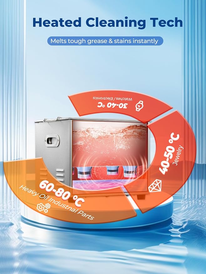 Ultrasonic Cleaner with Heater and Timer, Stainless Steel Ultrasonic Washing Machine, Professional Sonic Cleaning for Parts, Bike Chain, Metal Engine Parts, Gun (10l-2.6gal)