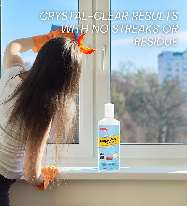 Gel-Gloss NoStreek Glass Wax Cleaner Liquid 8 oz Bundle with Microfiber Cloth - Professional-Grade Glass and Window Cleaner for Hard Water Spots, Mirrors, and Silver Polish - (3 Items)