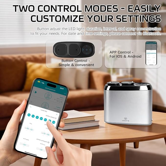 2026 Dual Nozzle Waterless Diffuser with APP & Button Control | Cordless Portable Aroma Diffuser with APP & Button Control, LED Ambient Light for Home Bedroom Office Travel Camping