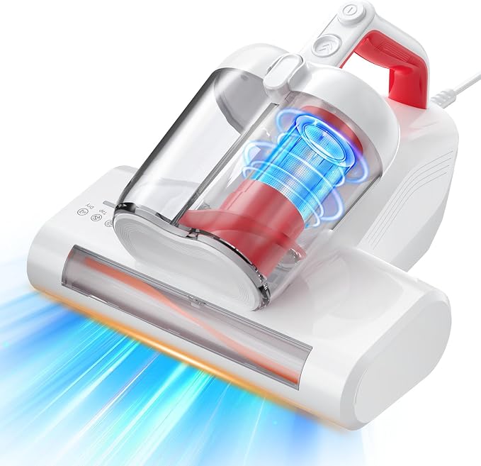 Mattress Vacuum Cleaner, 16Kpa 600W Bed Vacuum Cleaner with 253.7nm UV-C Light & Heating Tech & 40000 RPM/Min Brushroll Rotation, Widened Suction Port, Corded