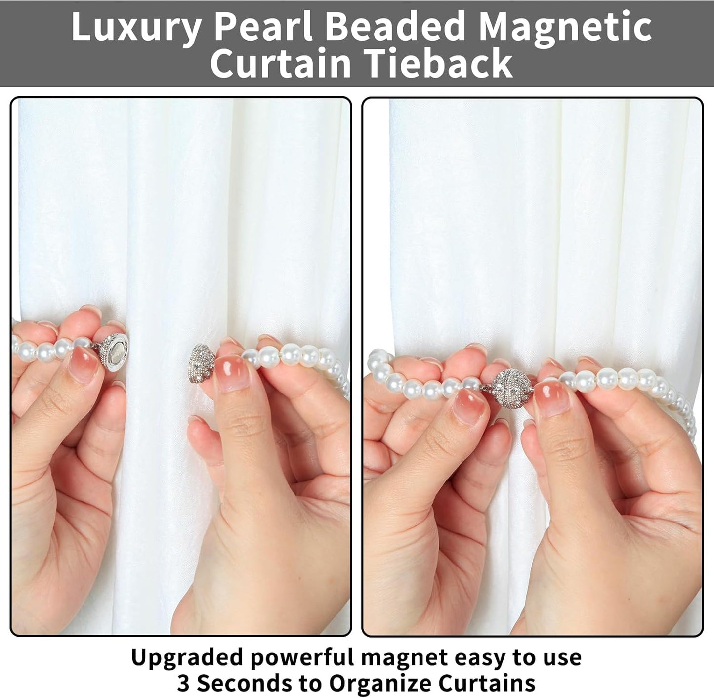 Magnetic Tiebacks for Curtains, 2 Pack Bow Pearl Curtain tiebacks Curtain Buckle Clips with High-Elastic Spring Wire,Curtain Holders for Wall,Drapery tiebacks,Curtain Ties (2pcs Bow)