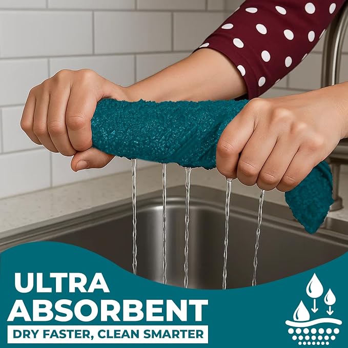 DAN RIVER Premium Teal Kitchen Towels - [Pack of 6] 100% Cotton (16x 26 Inches) -Super Soft, Highly Absorbent Hand Towels, Quick Dry, Dish Towels, Tea and Bar Towels Set