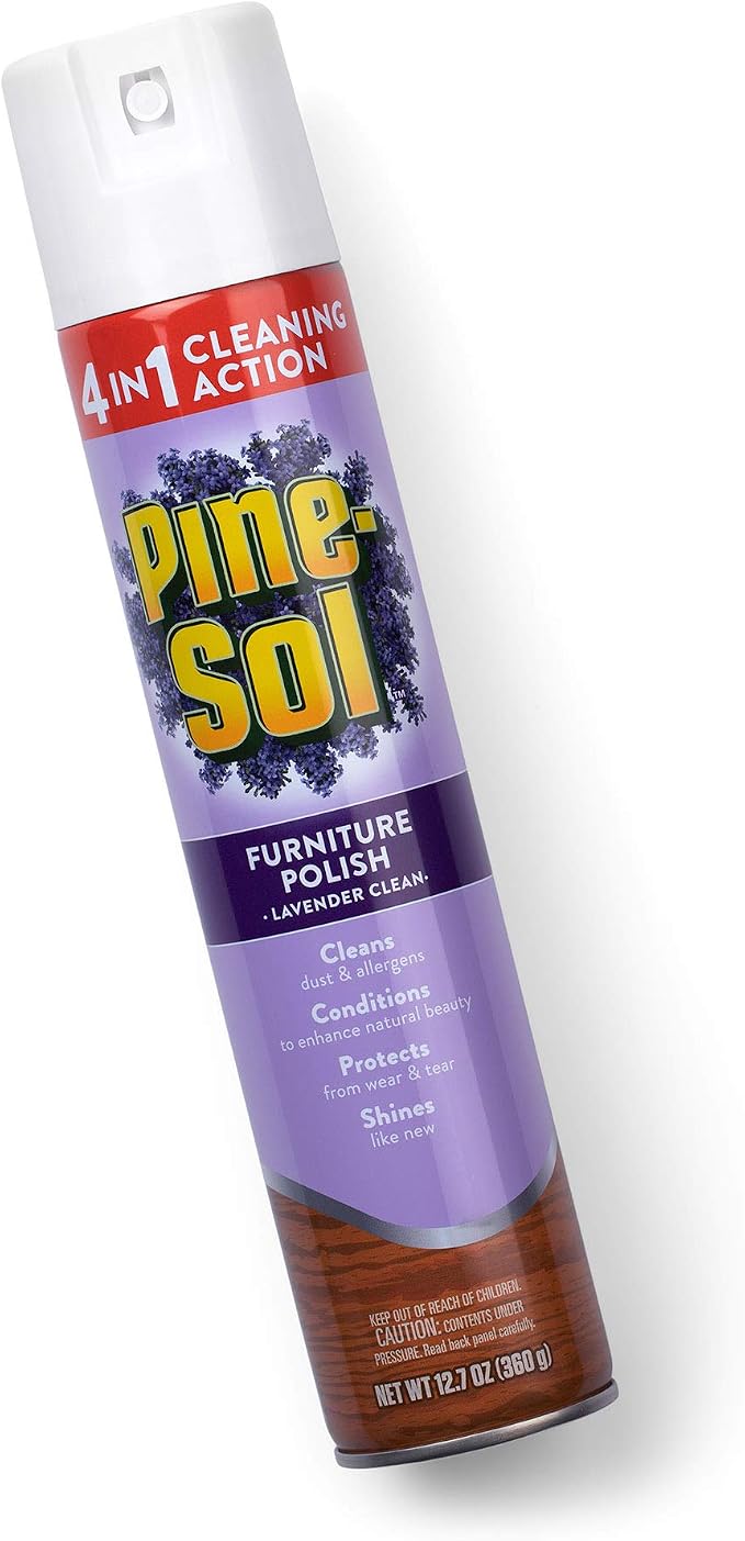 Pine-Sol Aerosol Furniture Polish Spray, 4-in-1 Cleans Conditions Protects and Shines Finished Wood Furniture, Cabinets, Tables and Paneling, Lavender Scent, 12.7 Oz