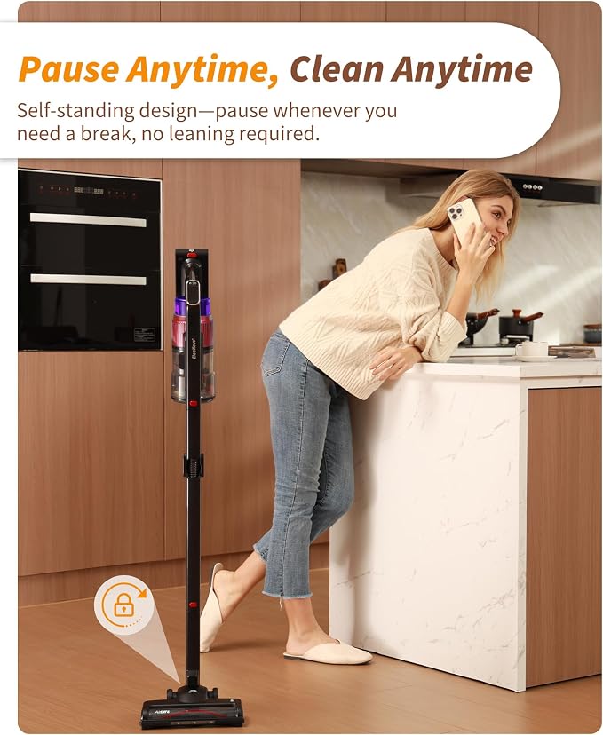 ElecKeys 650W Cordless Vacuum Cleaner for Home, Pet Hair & Hardwood Floors, 55KPa Lightweight Vacuum Cleaners with 65 Mins Runtime, Self-Standing, Foldable Tube, Charging Dock & Anti-Tangle Brush