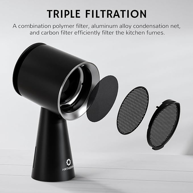 Airthereal Rechargeable Portable Range Hood, Desktop Range Hood with Battery Powered, 3-Fan Speeds and Large Oil Collection Cup, Upgraded Portable Kitchen Exhaust Fan for RV Cooking, RH180B Black