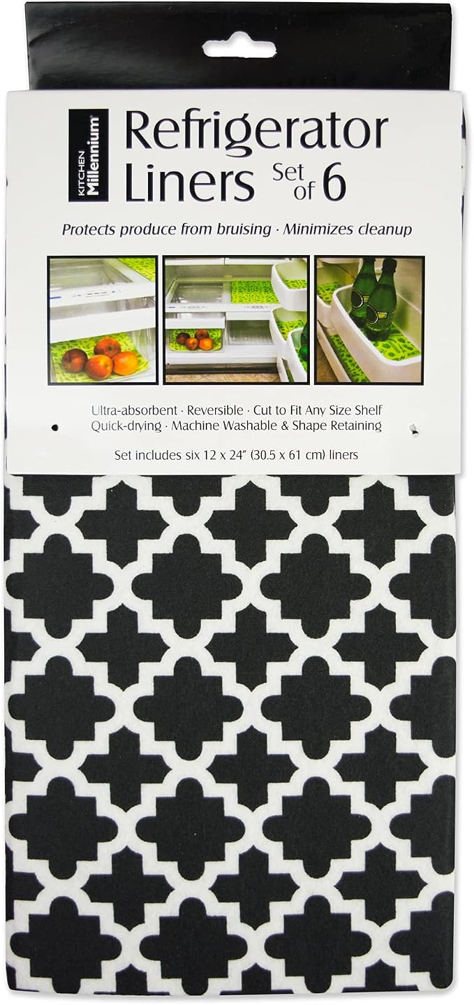 DII Fridge Liner Collection Non-Adhesive, Cut to Fit, 12x24, Black Lattice, 6 Piece