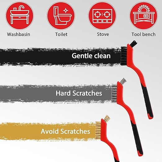 Reallnaive 50 Pcs Wire Brushes for Cleaning Rust 7 Inch Brass/Stainless Steel/Nylon Wire Brushes with Curved Handle Grip for Deep Cleaning Small Parts Rust Dirt Paint Scrubbing