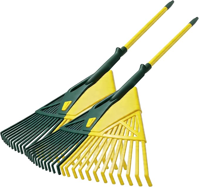 YEITSNOW 2-Pack Adjustable Garden Rake 71” Long with 26-inch Wide Poly Leaf Rake Detachable Leaf Scoops Grabbers for Patio Lawn Yard Outdoor Shrub Grass Bush