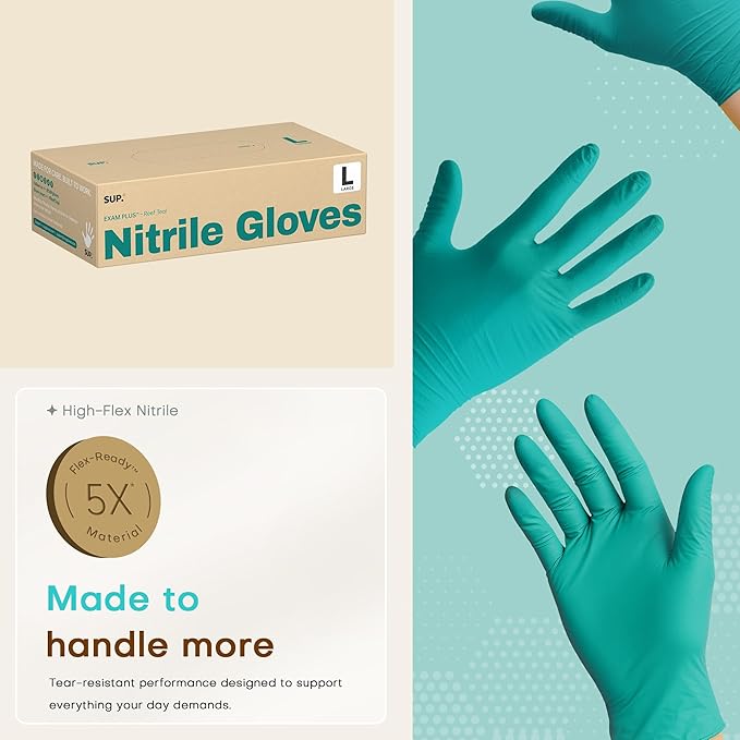 SUP Nitrile Exam Gloves, Powder-Free Latex-Free Food Safe Cooking Cleaning laboratory Disposable Medical Glove, Teal 1000 Ct