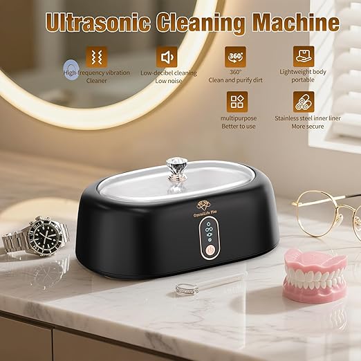 Ultrasonic Cleaner - 45KHz Ultrasonic Cleaner Machine for All Jewelry, Eyeglasses, Watch Straps, Retainer, Dentures. 16oz 304 Stainless Steel Tank with 4 Cleaning Modes, Gift for Wife,Mom,Daughter