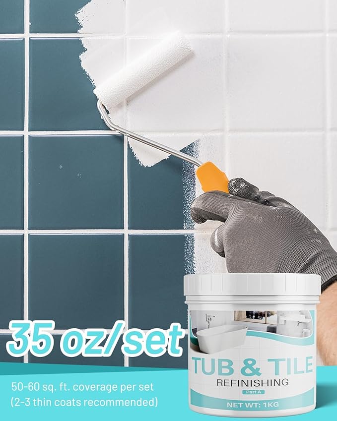 Tub Paint for Bathtub, 35oz Tub and Tile Refinishing Kit with Tools, Water Based Bathtub Paint White for Tile, Toilets, Kitchen, Sink