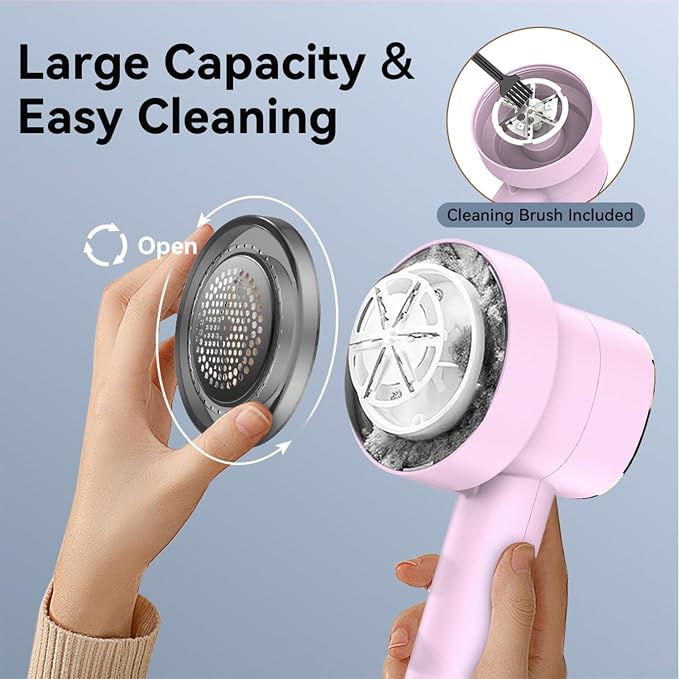 2 Pack Rechargeable Fabric Shaver Combo: LED Display, 3 Speeds Control and 6-Leaf Blades, Portable Lint Shavers to Remove Fuzz Ball Pilling from Sweater Furniture, Pink+White