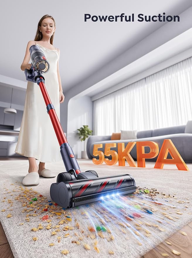 INTETURE Cordless Vacuum Cleaner, 650W 55Kpa 70Mins(ECO) Vacuum Cleaners for Home, Self-Standing Stick Vacuum with Touch Screen & Wall Charging Station for Hard Floor Carpet Pet