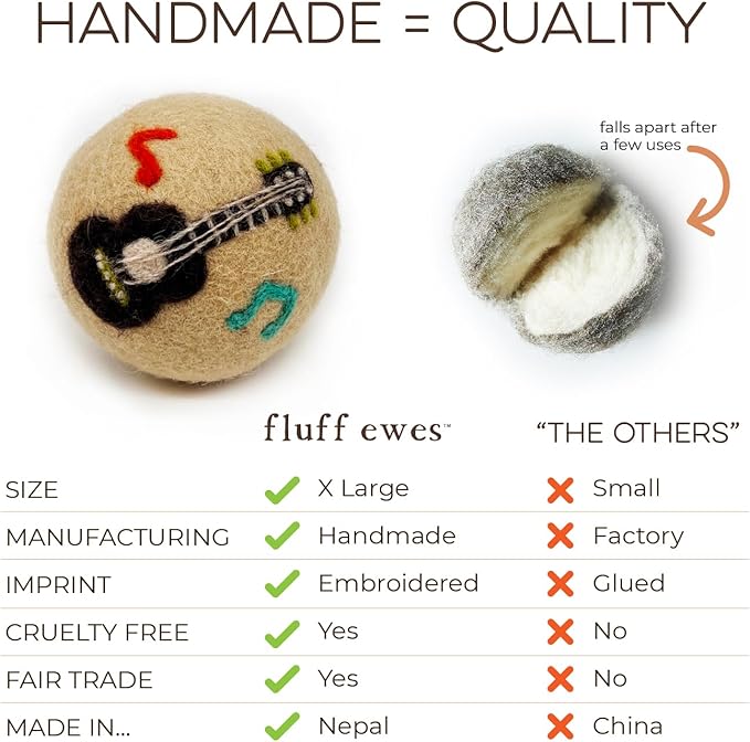 Fluff Ewes Premium Handmade New Zealand Reusable Wool Dryer Balls for Laundry & Baby + Ewe Dew Home Fragrance Aromatherapy Dryer Ball Essential Oil Blend, 2 Pack, are We There Yet + Cottontail 0.5oz