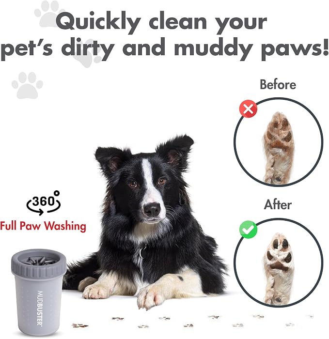 Dexas Medium MudBuster Portable Dog Paw Washer, Light Gray - Premium Quality Pet Supplies and Dog Accessories - Cleansing, Self Cleaning, Silicone - 6x6x6 Inches, 0.308 kg, 1 Count