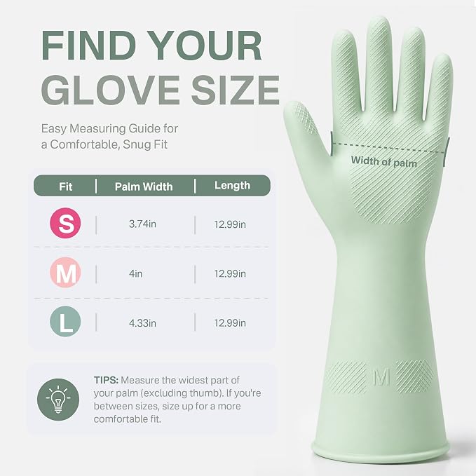 Rubber Cleaning Gloves, Waterproof Non-Slip Long Cuff Dishwashing Household Kitchen Gloves, Gray+Green, Medium, 3 Pairs