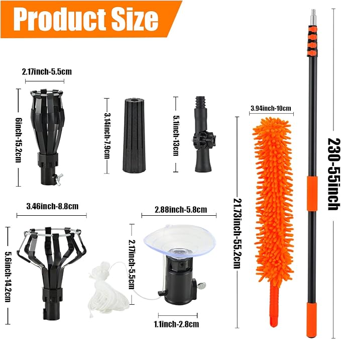 26FT Light Bulb Changer for High Ceilings, Telescoping Pole with 2 Gripper Baskets, Suction Cup & Duster – Bulb Removal Tool for Recessed/Standard Bulbs (5-20 FT), Also for Home & Ceiling Cleaning
