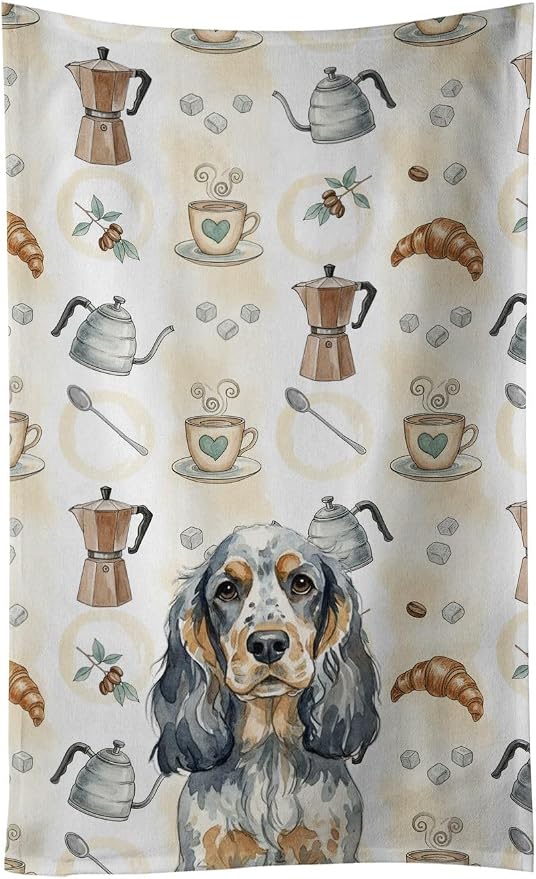 Caroline's Treasures Blue Roan & Tan English Cocker Spaniel Coffee Bar Kitchen Towel Velour Plush Front and Cotton Loop Back Machine Washable