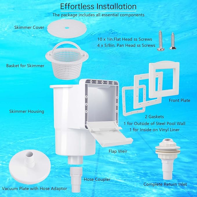SP1091LX Above Ground Pool Skimmer, Thru-Wall Skimmer, Above Ground Pool Skimmer (with Accessories), Opening Width 6 Inches Compatible with Hayward Pool Skimmer Accessories Kit
