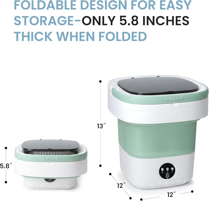 Portable Washing Machine 20L Mini Foldable Washer with Spin Basket, 3 Modes for Travel & Small Spaces,Green