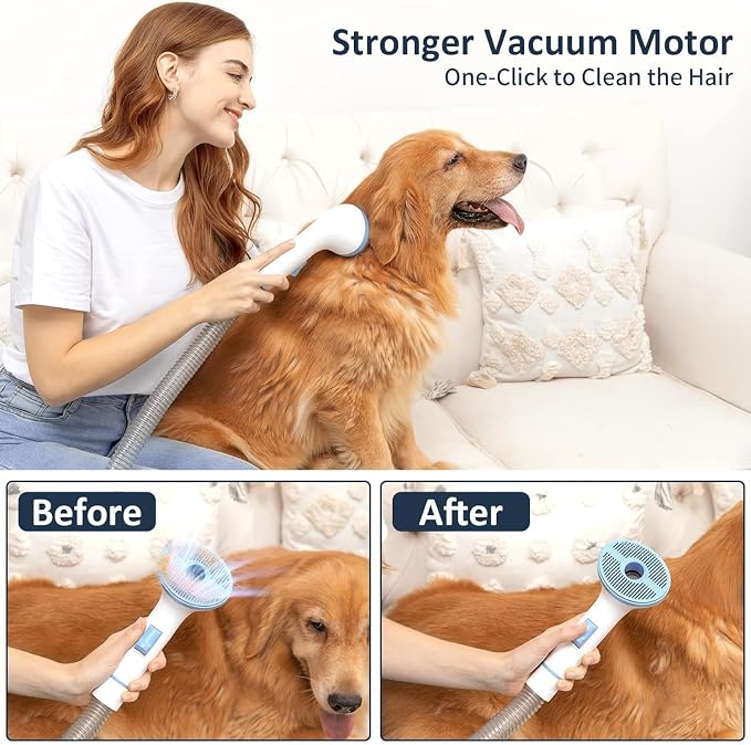 Dog Clipper Grooming Kit, Professional Low Noise Pet Grooming Vacuum Kit Suction 99% Pet Hair,. ABS Material，Quiet,Pet Vacuum Groomer