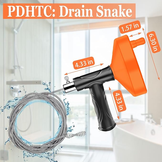 33 FT Drain Snake Auger, Plumbing Snake Drain Hair Clog Removal Tool, Sink Unclogger Drain, Heavy Duty Drum Auger, Cleaner Tool for Bathroom Kitchen Tub Shower Drain Clog Remover with Gloves