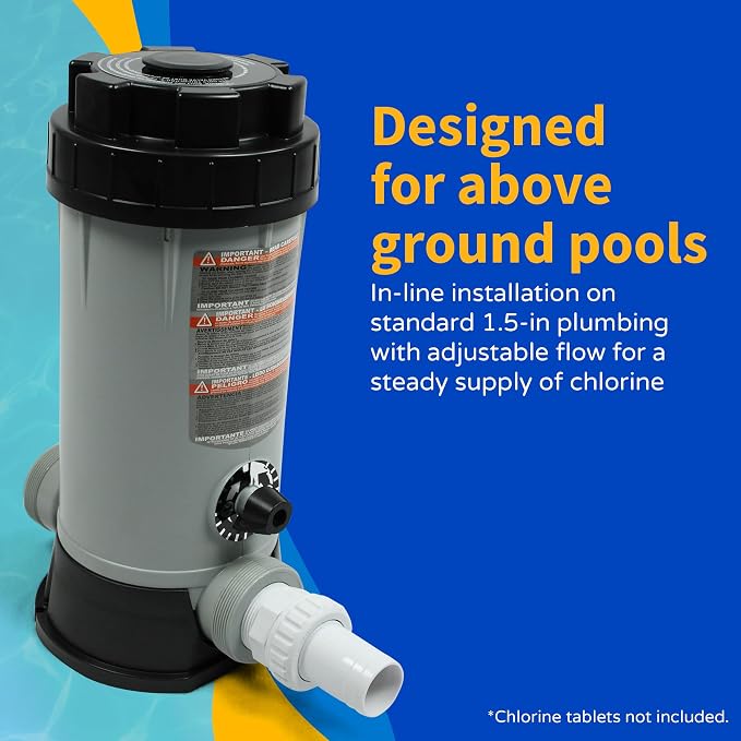 Blue Wave NA3424 In-line Automatic Chlorine Feeder for Above Ground Pools, 9-Pound,Gray,Black