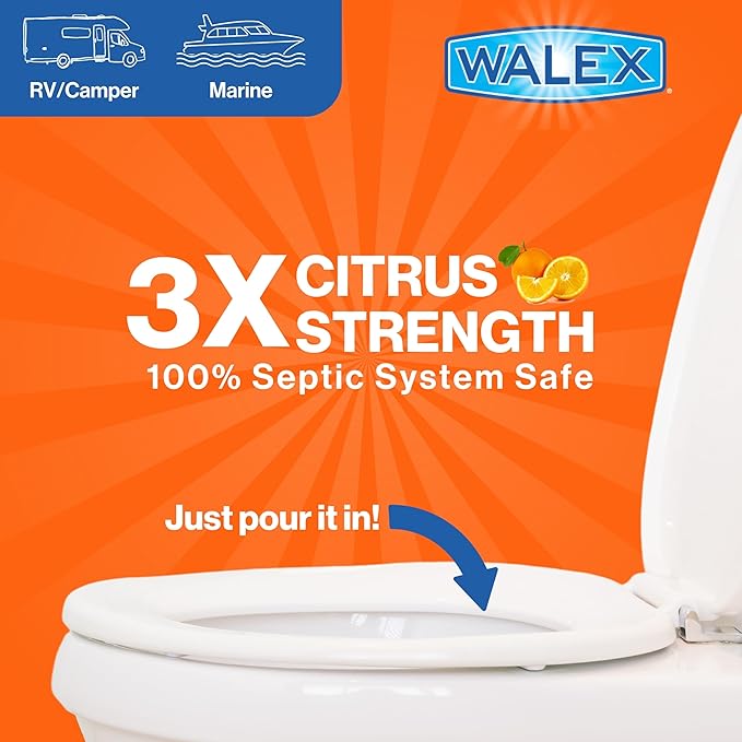 Walex Citra-Fresh Liquid Holding Tank Treatment for RV, Camper & Marine - Black Water Tank Deodorizer for Rapid Breakdown of Waste & Toilet Paper, Biocide-Free, Septic Tank Safe, 1 Gallon