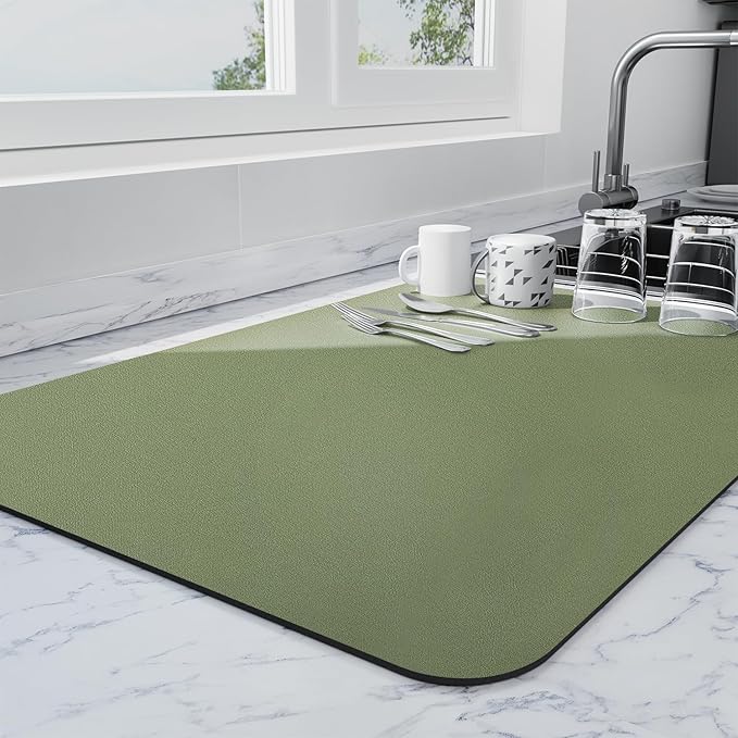 Ecotrim - Dish Drying Mat for Kitchen Counter | Coffee Bar Mat for Countertops | Heat Resistant Drainer Mat with Non-slip Rubber Backed | Hide Stain Kitchen Absorbent Draining Mat | Green 18"x24"