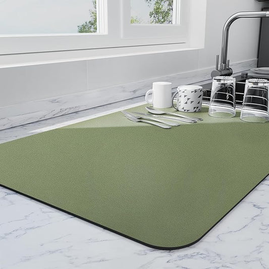 Ecotrim - Dish Drying Mat for Kitchen Counter | Coffee Bar Mat for Countertops | Heat Resistant Drainer Mat with Non-slip Rubber Backed | Hide Stain Kitchen Absorbent Draining Mat | Green 18"x24"