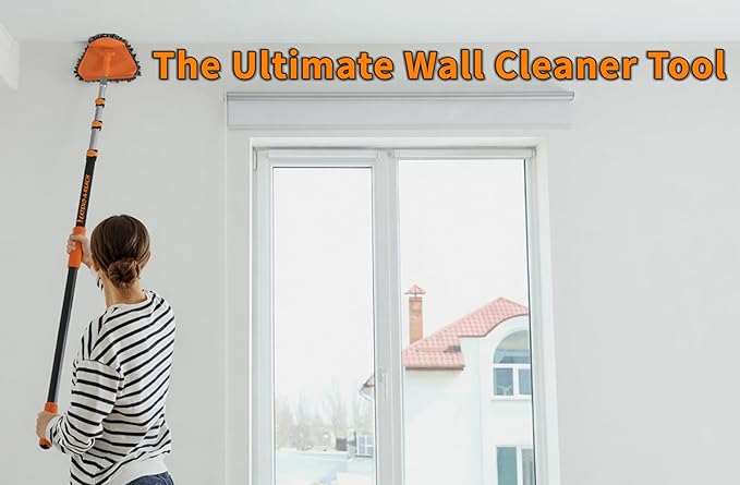 20 Foot High Reach Duster Kit with 4-12 ft Extension Pole // High Ceiling Dusting and Window Cleaning Kit with Telescopic Pole // Baseboard and Wall Washer Mop, Squeegee, Fan Blade & Cobweb Dusters