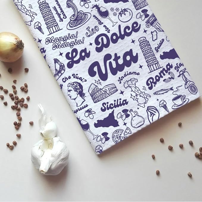 TSOTMO La Dolce Vita Italia Kitchen Towel Italian Pride Kitchen Napoli Sicilian Florence Italy Rome Italy Trip Dish Towel Tea Towel (Roma Vita Towel)