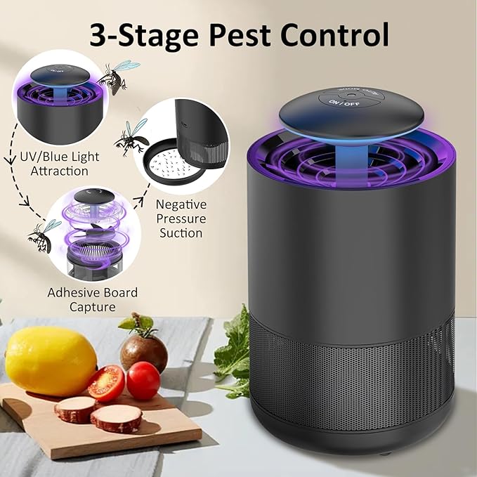 CXRUY Indoor Insect Trap - Fly Traps Catcher for Mosquito, Fruit Flies, Gnat, Moth, Fly Killer Bug Trap with UV Light Black