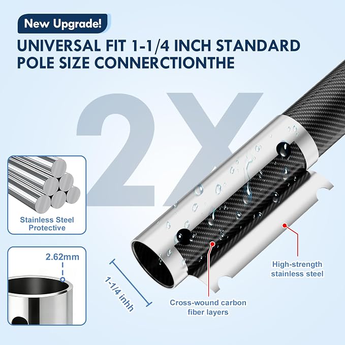 New Carbon Fiber Pool Pole Telescopic, 4.6-15 FT Lightweight Adjustable Extension Poole Pole, Professional Telescoping Swimming Pool Cleaning Poles, for Brushes, Vacuum, Nets, Skimmers