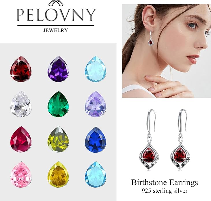 PELOVNY Celtic Knot Filigree Earrings for Women 925 Sterling Silver Moss Agate/Birthstone Infinity Earrings Birthday Christmas Jewelry Gifts for Mom Daughter Wife Sister