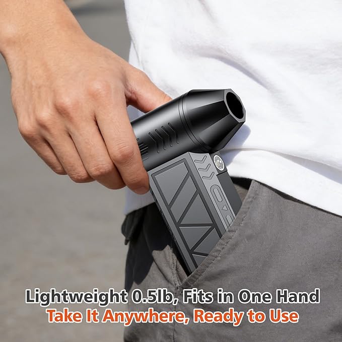 Electric Air Duster, High-Speed Cordless Air Blower with 3 Magnetic Nozzles, 130000RPM Motor, 4 Speeds & LED Light, 5000mAh Rechargeable Battery for Computer, Keyboard, Camera, Car, Home