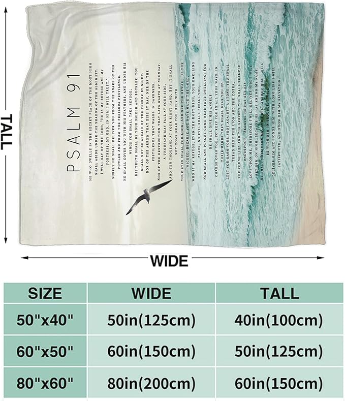 Tijuboni Psalm 91 Throw Blanket Christian Religious Gifts for Women Men Girls Boys Kids Adults Soft Flannel Fleece Blanket for Couch Sofa Bed Home Decor 50"x60"