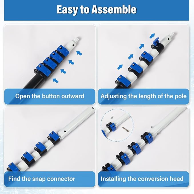 getlstub 16FT Telescopic Pool Pole, Heavy Duty Aluminum Extension Pole 4-16 FT for Above Ground & Inground Pools, Fits Skimmer, Net, Brush & Vacuum Heads