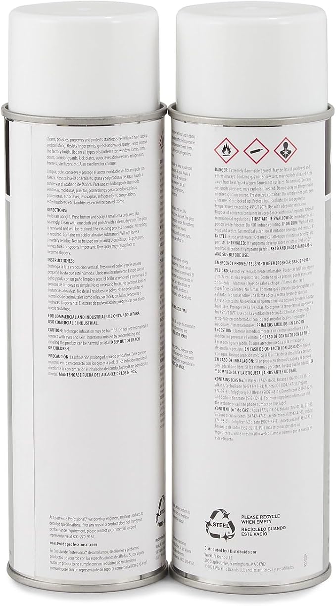 Coastwide Professional Stainless Steel Cleaner and Maintainer, Fresh & Clean Scent, 16 oz., 6/Carton
