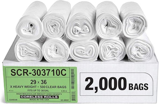 Aluf Plastics 20-30 Gallon Trash Bags Source Reduction Series Value High Density 10 Micron Gauge (equiv) - Intended for Home, Office, Bathroom, Paper, Styrofoam (Pack of 2000)