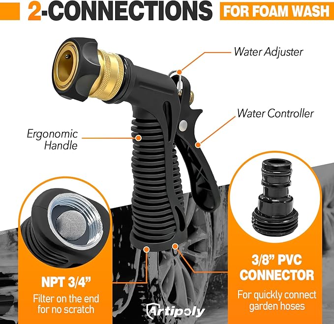 ARTIPOLY Premium Shammy Towel & Car Wash Foam Gun + Microfiber Wash Mitt