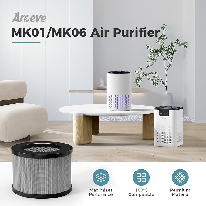 AROEVE Air Purifiers MK06 with 3 Filter(1 Basic Version & 2 Smoke Remove Version)