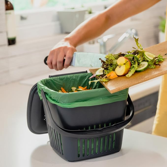 Eco Green Living 100% Compostable Caddy Liners, Biodegradable Food Waste Bags. Plastic & BPA-Free 10L Bin Liners, Vegan, Recyclable, Leakproof Kitchen Waste Bags, 6 Pack,108 Bags