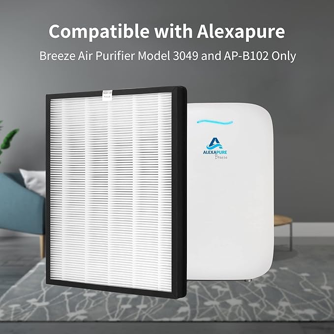 4 Sets True HEPA Replacement Filters for Alexapure Breeze AP-B102 and 3049 Air Cleaner Purifier, 4 HEPA Filters and 4 Activated Carbon Filters