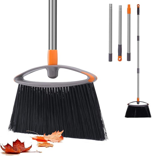 Stiff Bristle Broom for Sweeping Indoor, Heavy Duty Broom with Collapsible Handle, Ideal for Outdoor Hardwood Floors Kitchen Salon Camping Cat Pets Hair Home Room Office, Sturdy and Durable, Gray