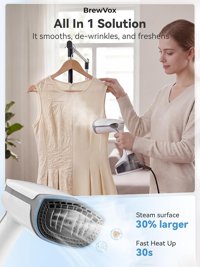 Handheld Steamer for Clothes, 5000Pa Suction Auto-Grip Vacuum Steamer & Iron for Garment Grip, Wrinkle Remove, 12 Oz Large Tank, Travel Dual Voltage
