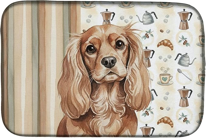Caroline's Treasures Ruby Cavalier Spaniel Coffee Bar Dish Drying Mat Absorbent Dish Drying Mat Pad for Kitchen Counter Dish Drainer Mat for Countertop, 14 x 21", Multicolor