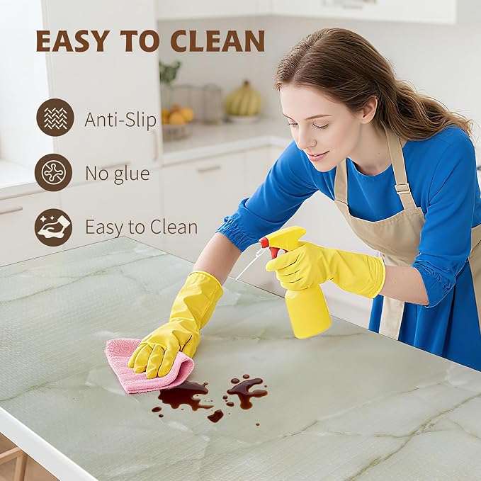 2-Layer Drawer and Shelf Liner for Kitchen Cabinet: 23.6in X 30Ft Non Slip Waterproof Shelf Paper Non Adhesive Refrigerator Liners Cyan Marble Easy Liners for Bathroom with Knife Tape Measure